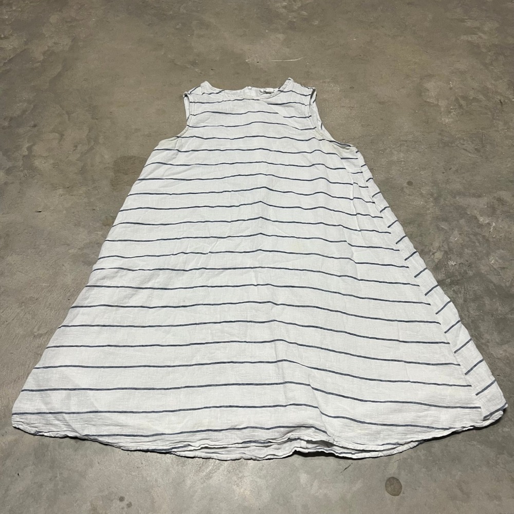 Beachlunchlounge Striped Linen Blend Sleeveless Shift Dress White Blue Medium